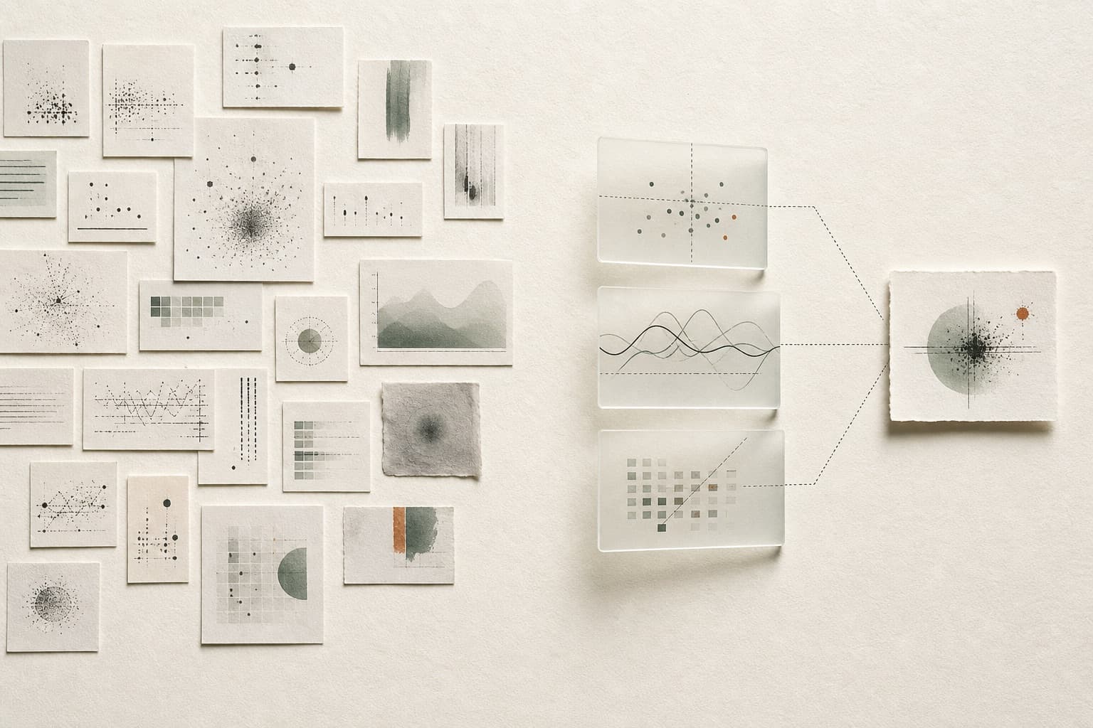 One evidence card separated from a field of possible signals by three verification layers.