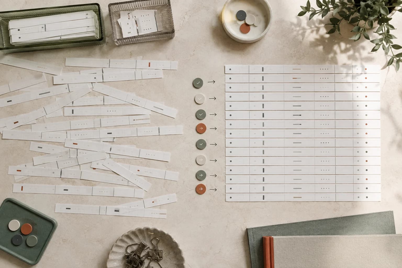 Disordered spreadsheet row strips being sorted into a clean, aligned CSV table with audit markers.